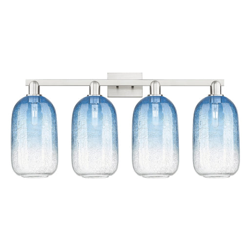 Innovations Brookhaven Cloche 36in 4-Light Bath Vanity Light | Industrial Brushed Satin Nickel and Sapphire Blue Glass | Model 716-4W-SN-G482-7SB