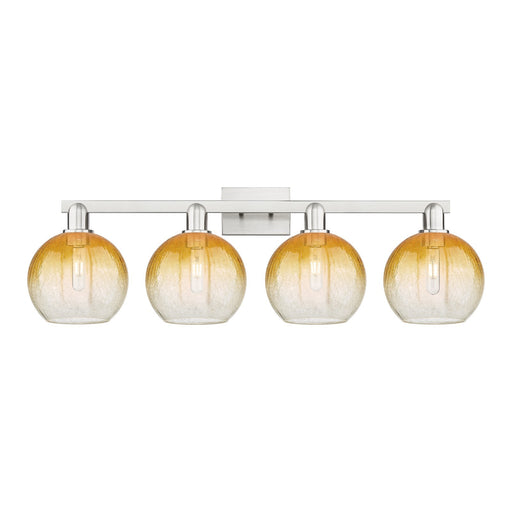 Innovations Brookhaven Globe 35in 4-Light Bath Vanity Light | Industrial Brushed Satin Nickel and Amber Glass | Bathroom Vanity | Model 716-4W-SN-G483-8AM