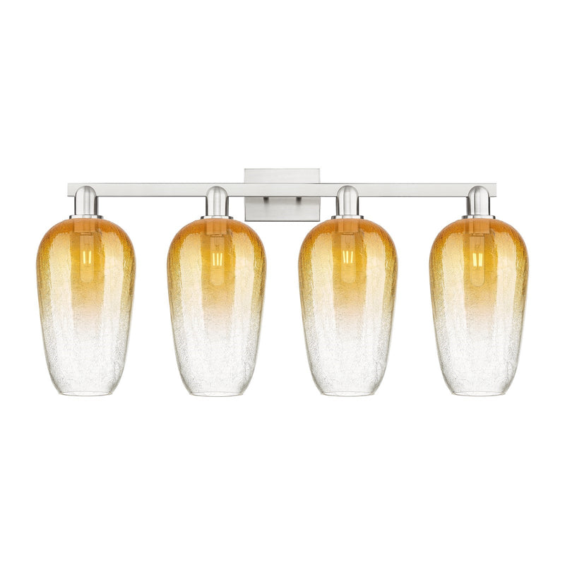 Innovations Brookhaven Flute 34in 4-Light Bath Vanity Light | Industrial Brushed Satin Nickel and Amber Glass | Bathroom Vanity | Model 716-4W-SN-G484-7AM