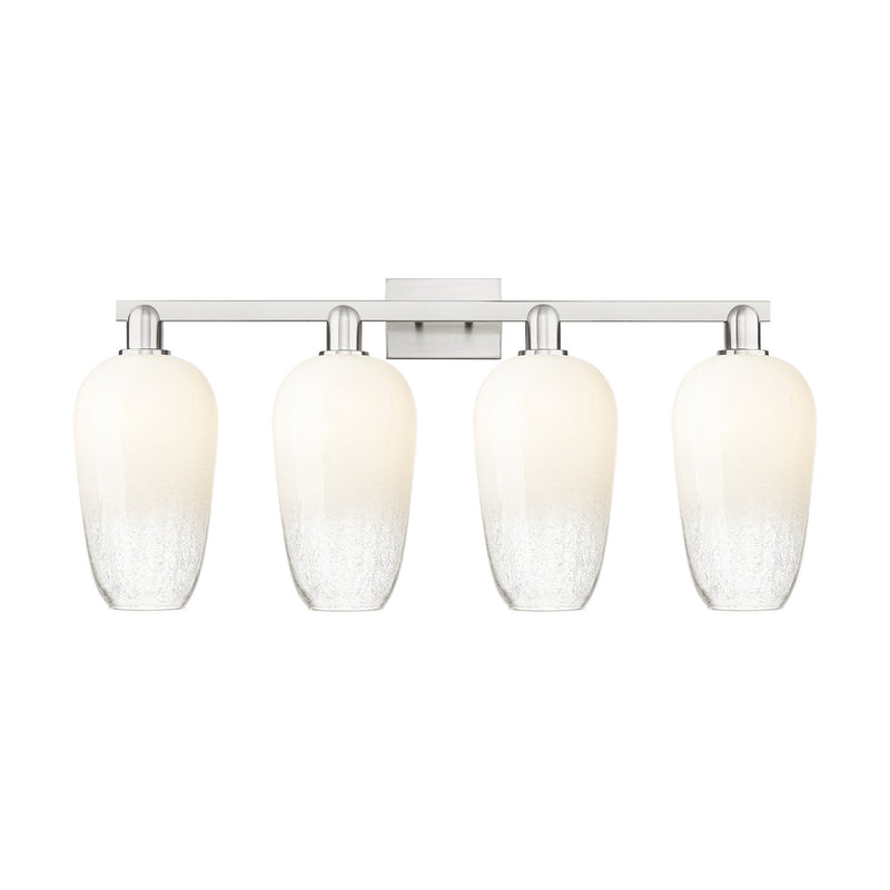 Innovations Brookhaven Flute 34in 4-Light Bath Vanity Light | Industrial Brushed Satin Nickel and Opal Glass | Bathroom Vanity | Model 716-4W-SN-G484-7OP