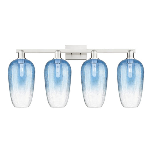 Innovations Brookhaven Flute 34in 4-Light Bath Vanity Light | Industrial Brushed Satin Nickel and Sapphire Blue Glass | Model 716-4W-SN-G484-7SB