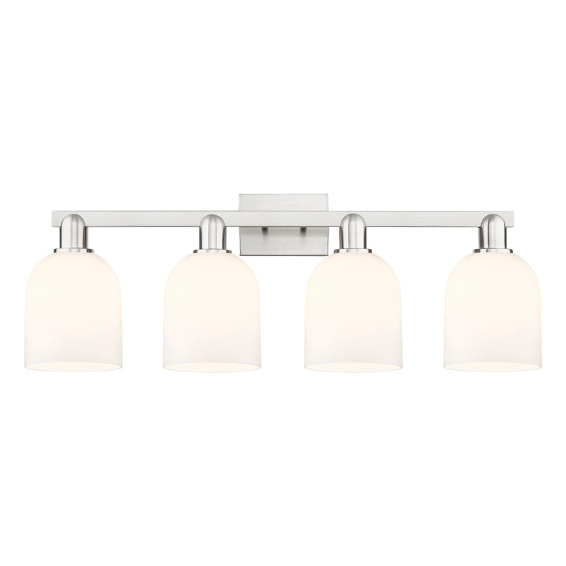Innovations Bella 33in 4-Light Bath Vanity Light | Brushed Satin Nickel Steel and White Glass | Bathroom Vanity | Model 716-4W-SN-G558-6GWH