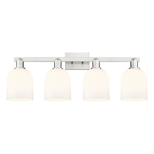 Innovations Bella 33in 4-Light Bath Vanity Light | Brushed Satin Nickel Steel and White Glass | Bathroom Vanity | Model 716-4W-SN-G558-6GWH