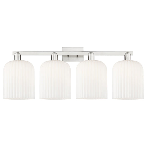 Innovations Bridal Veil 35in 4-Light Bath Vanity Light | Industrial Brushed Satin Nickel and Gloss White Ribbed Glass | Model 716-4W-SN-G559-8GWH