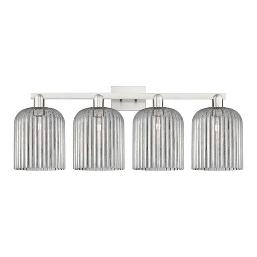 Innovations Bridal Veil 35in 4-Light Bath Vanity | Industrial Transitional Brushed Satin Nickel and Light Smoke Ribbed Glass | Model 716-4W-SN-G559-8SM