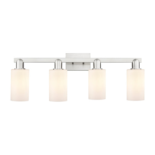 Innovations Clymer 31in 4-Light Bath Vanity Light | Industrial Brushed Satin Nickel Steel and Matte White Glass | Bathroom Vanity | Model 716-4W-SN-G801