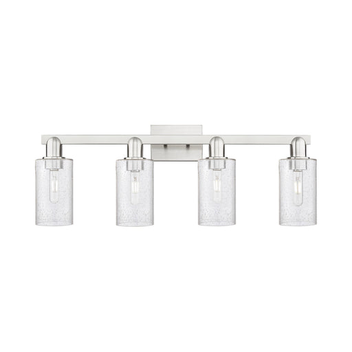 Innovations Clymer 31in 4-Light Bath Vanity Light | Industrial Brushed Satin Nickel and Seedy Glass | Bathroom Vanity | Model 716-4W-SN-G804