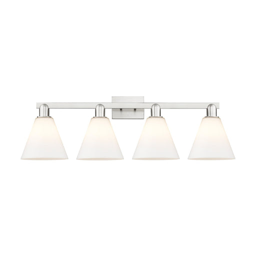 Innovations Berkshire Glass 35in 4-Light Bath Vanity Light | Brushed Satin Nickel and Matte White Glass | Industrial Modern | Model 716-4W-SN-GBC-81