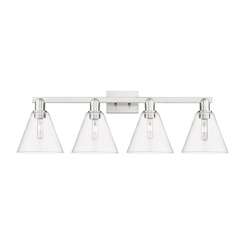 Innovations Berkshire Glass 35in 4-Light Bath Vanity Light | Industrial Brushed Satin Nickel and Clear Glass | Bathroom Vanity | Model 716-4W-SN-GBC-82