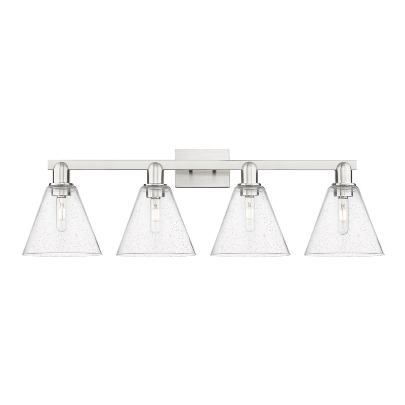 Innovations Berkshire Glass 35in 4-Light Bath Vanity | Brushed Satin Nickel Steel and Seedy Glass | Bathroom Vanity Light | Model 716-4W-SN-GBC-84