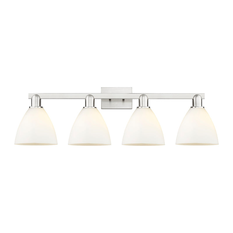 Innovations Bristol 34.5in 4-Light Bath Vanity Light | Industrial Brushed Satin Nickel and Matte White Glass | Bathroom Vanity | Model 716-4W-SN-GBD-751