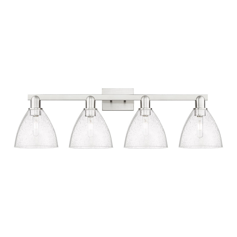 Innovations Bristol 35in 4-Light Bath Vanity Light | Industrial Brushed Satin Nickel and Seedy Glass | Bathroom Vanity | Model 716-4W-SN-GBD-754