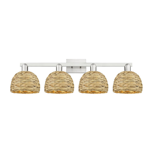 Innovations Woven Rattan 35in 4-Light Bath Vanity Light | Industrial Brushed Satin Nickel and Natural Fiber Dome Shade | Model 716-4W-SN-RBD-8-NAT