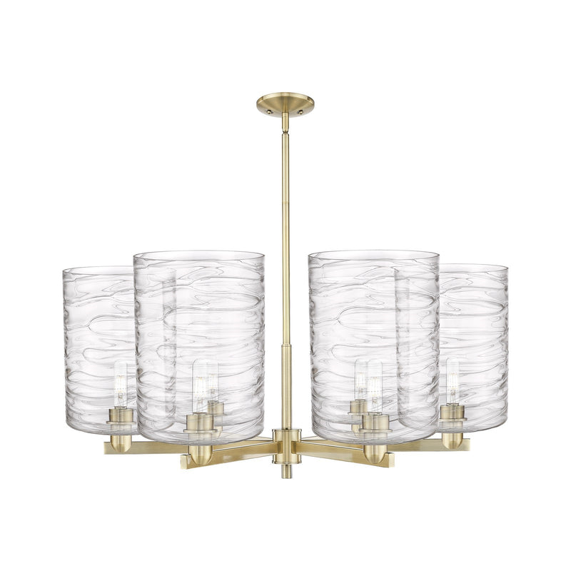 Innovations Cobbleskill 39in 6-Light Chandelier | Industrial Antique Brass and Clear Deco Swirl Glass | Dining Room & Living | Model 716-6CR-AB-G1113-L