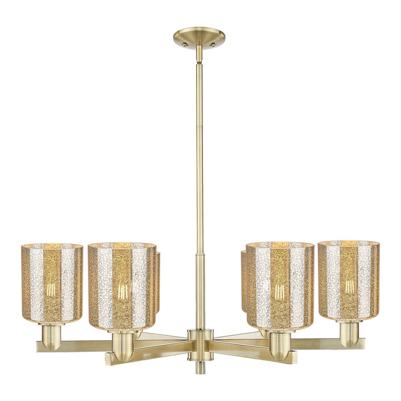 Innovations Cobbleskill 35in 6-Light Chandelier | Industrial Antique Brass and Mercury Glass | Dining Room & Living Room | Model 716-6CR-AB-G116