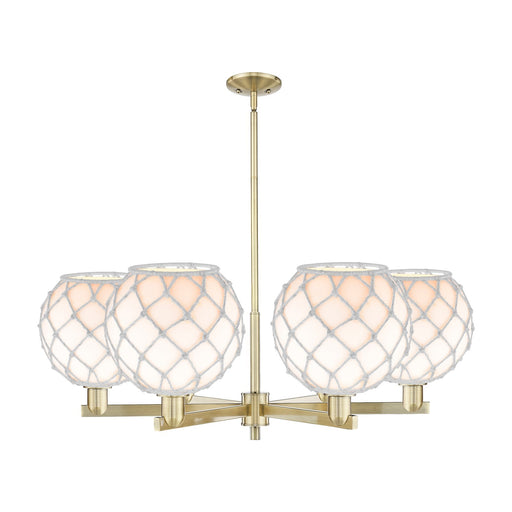 Innovations Farmhouse Rope 40in 6-Light Chandelier | Industrial Antique Brass and White Glass with Rope | Dining Room & | Model 716-6CR-AB-G121-10RW