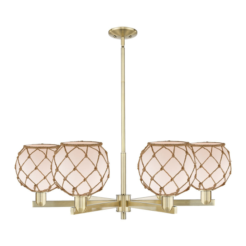 Innovations Farmhouse Rope 38in 6-Light Chandelier | Industrial Antique Brass and White Frosted Glass with Brown Rope | Dining | Model 716-6CR-AB-G121-8RB