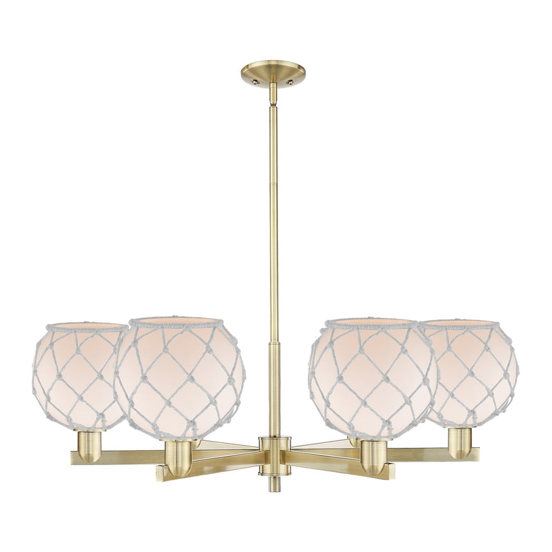 Innovations Farmhouse Rope 38in 6-Light Chandelier | Industrial Antique Brass Steel and White Frosted Glass with Rope | Dining | Model 716-6CR-AB-G121-8RW