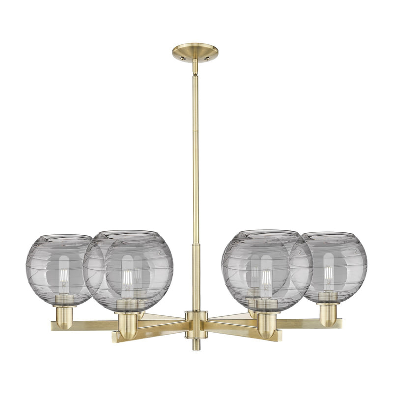Innovations Athens Deco Swirl 38in 6-Light Chandelier | Industrial Antique Brass and Light Smoke Glass | Dining Room & Living | Model 716-6CR-AB-G1213-8SM