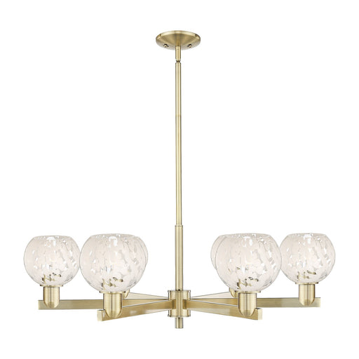 Innovations Lighting White Mouchette 36in 6-Light Chandelier | Industrial Antique Brass and White Glass | Kitchen Island & | Model 716-6CR-AB-G1216-6WM