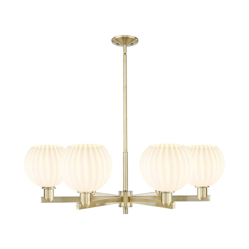 Innovations Lighting Arcadia 38in 6-Light Chandelier | Industrial Antique Brass and White Venetian Glass | Dining Room & | Model 716-6CR-AB-G1217-8WV