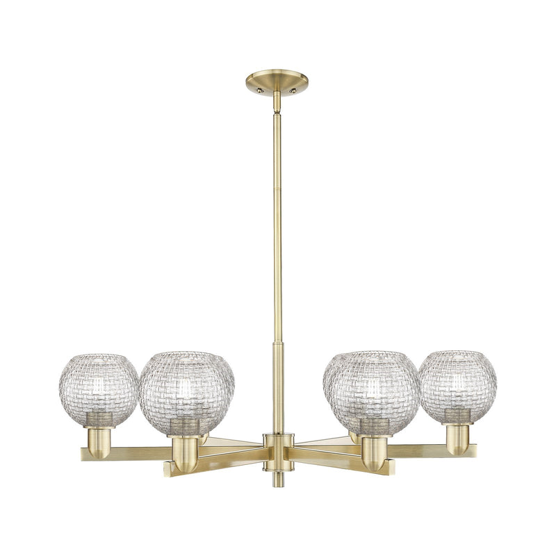 Innovations Athens 36in 6-Light Chandelier | Industrial Antique Brass Steel and Clear Basket Weave Glass | Dining Room & | Model 716-6CR-AB-G122C-6CL