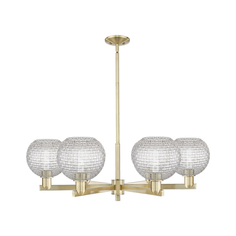 Innovations Athens 38in 6-Light Chandelier | Industrial Antique Brass and Clear Basket Weave Glass | Dining Room & Living | Model 716-6CR-AB-G122C-8CL