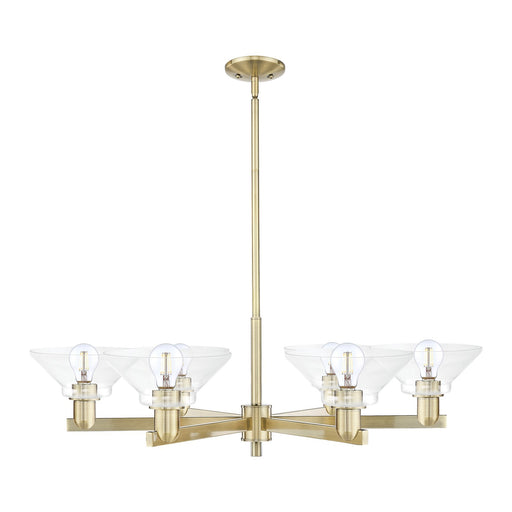 Innovations Orwell 38in 6-Light Chandelier | Industrial Antique Brass Steel and Clear Glass | Dining Room & Living Room | Model 716-6CR-AB-G132