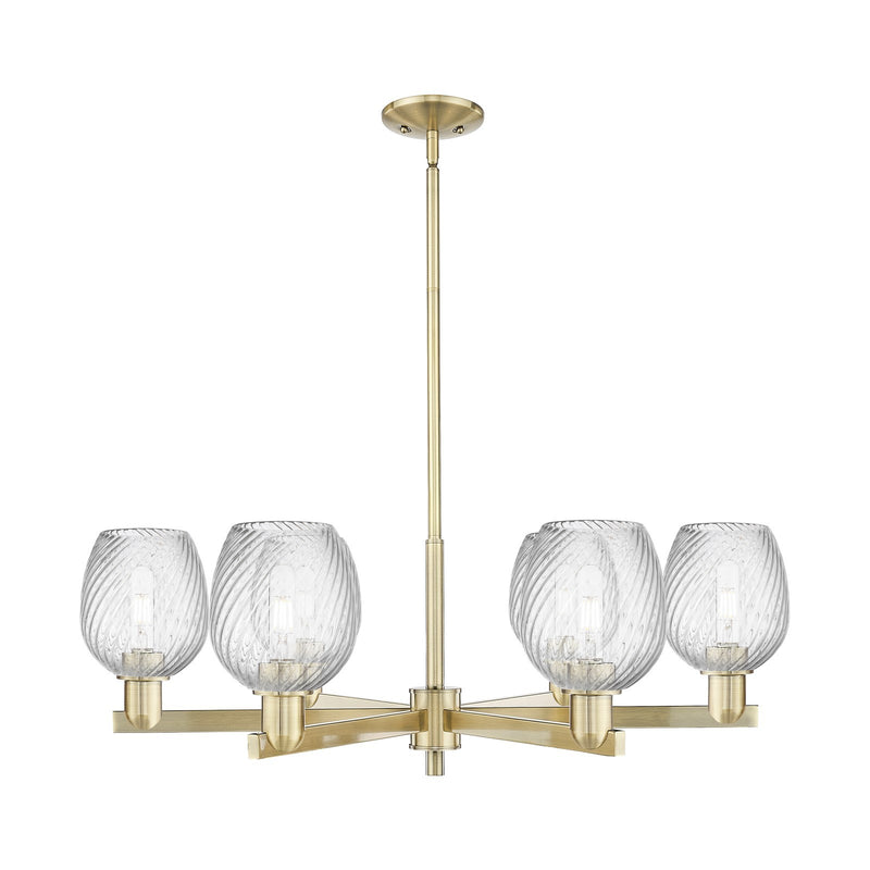 Innovations Salina 36in 6-Light Chandelier | Industrial Antique Brass and Clear Spiral Fluted Glass | Kitchen Island & Dining Room | Model 716-6CR-AB-G292