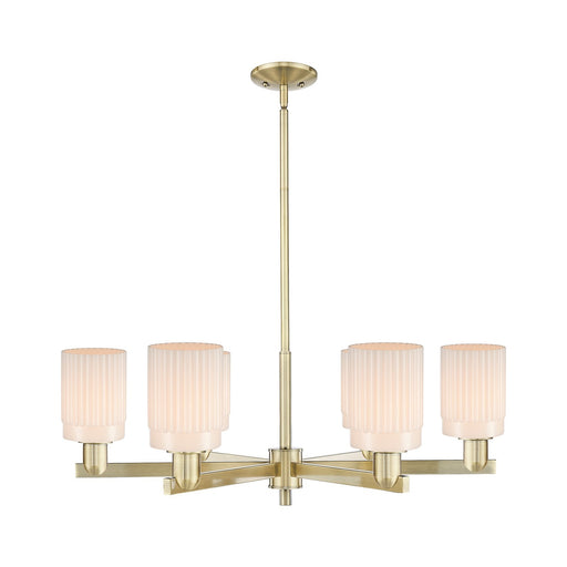 Innovations Hadley 34in 6-Light Chandelier | Industrial Antique Brass and Matte White Glass | Dining Room & Living Room | Model 716-6CR-AB-G341