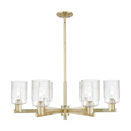 Innovations Hadley 34in 6-Light Chandelier | Industrial Antique Brass Steel and Clear Ribbed Glass | Dining Room & Living Room | Model 716-6CR-AB-G342