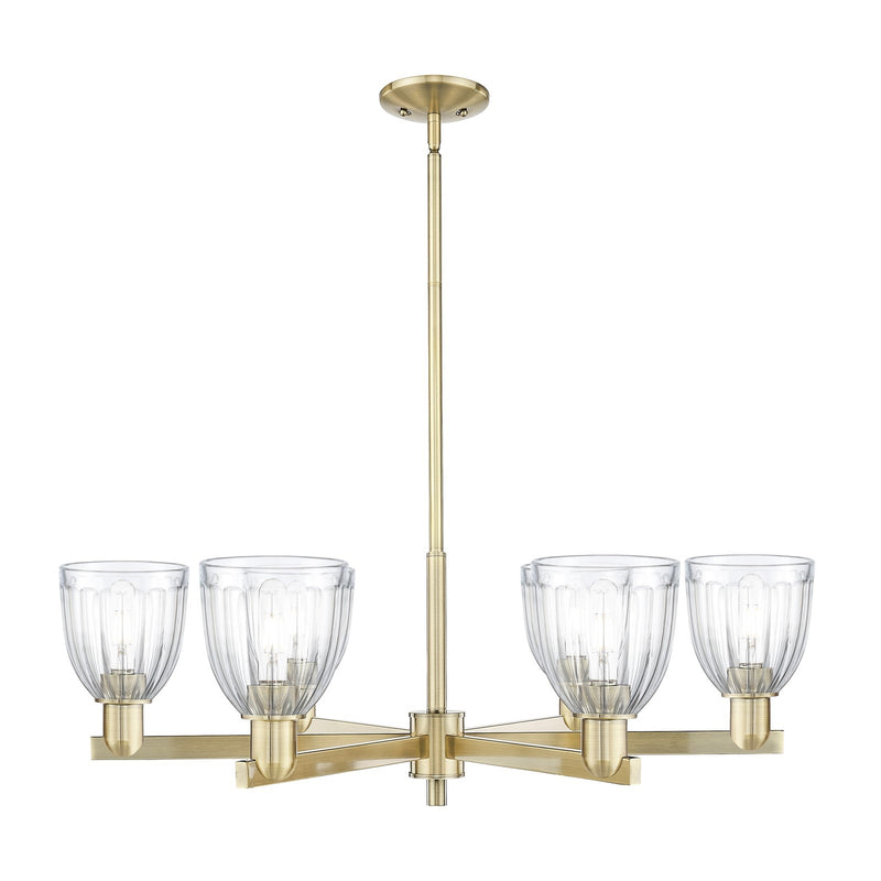 Innovations Brookfield 36in 6-Light Chandelier | Industrial Antique Brass and Clear Ribbed Glass | Dining Room & Living Room | Model 716-6CR-AB-G442