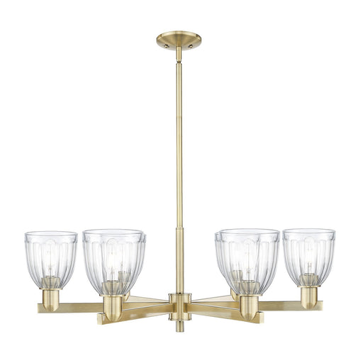 Innovations Brookfield 36in 6-Light Chandelier | Industrial Antique Brass and Clear Ribbed Glass | Dining Room & Living Room | Model 716-6CR-AB-G442