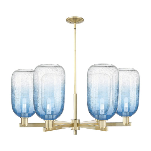 Innovations Brookhaven Cloche 36.75in 6-Light Chandelier | Industrial Antique Brass and Sapphire Blue Glass | Dining Room & | Model 716-6CR-AB-G482-7SB