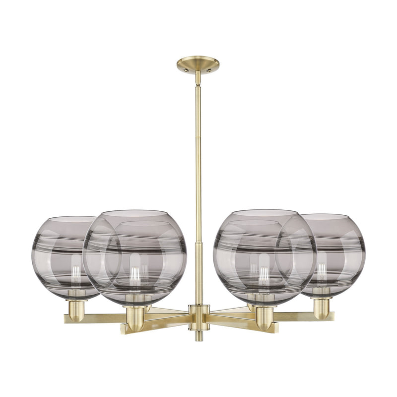 Innovations Rochester 40in 6-Light Chandelier | Industrial Antique Brass and Light Smoke Glass | Dining Room & Living Room | Model 716-6CR-AB-G556-10SM
