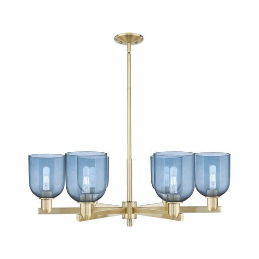 Innovations Bella 35in 6-Light Chandelier | Industrial Antique Brass and Blue Glass | Kitchen Island & Dining Room | Model 716-6CR-AB-G558-6BL
