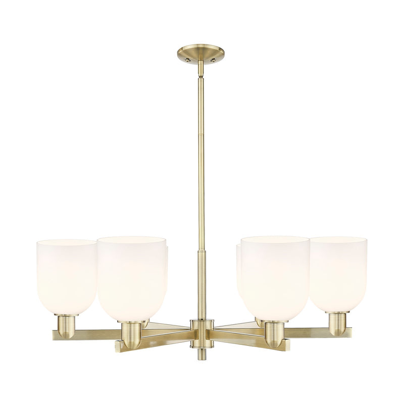 Innovations Bella 35in 6-Light Chandelier | Industrial Antique Brass and White Glass | Kitchen Island & Dining Room | Model 716-6CR-AB-G558-6GWH