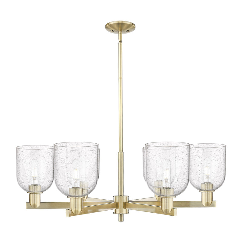 Innovations Bella 35in 6-Light Chandelier | Industrial Antique Brass Steel and Seedy Glass | Dining Room & Living Room | Model 716-6CR-AB-G558-6SDY