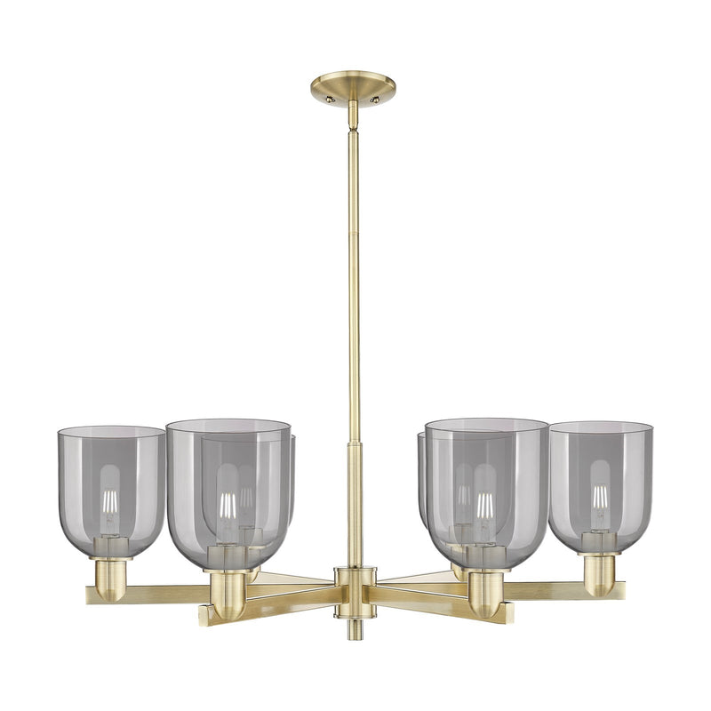 Innovations Bella 35in 6-Light Chandelier | Industrial Antique Brass and Light Smoke Glass | Dining Room & Living Room | Model 716-6CR-AB-G558-6SM