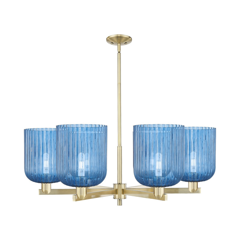Innovations Bridal Veil 38in 6-Light Chandelier | Industrial Antique Brass and Princess Blue Glass | Damp Rated Dining Room & | Model 716-6CR-AB-G559-8BL