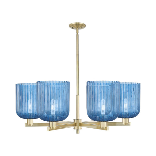 Innovations Bridal Veil 38in 6-Light Chandelier | Industrial Antique Brass and Princess Blue Glass | Damp Rated Dining Room & | Model 716-6CR-AB-G559-8BL