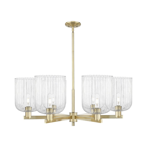 Innovations Bridal Veil 38in 6-Light Chandelier | Industrial Antique Brass and Clear Ribbed Glass | Dining Room & Living Room | Model 716-6CR-AB-G559-8CL