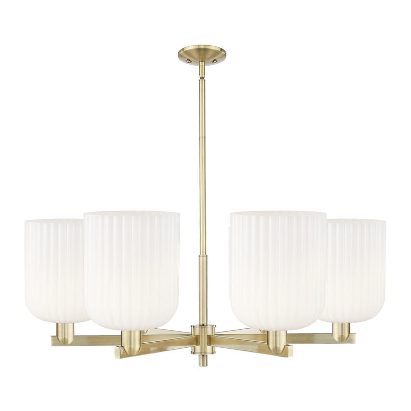 Innovations Bridal Veil 38in 6-Light Chandelier | Industrial Antique Brass Steel and Gloss White Glass | Kitchen Island & | Model 716-6CR-AB-G559-8GWH