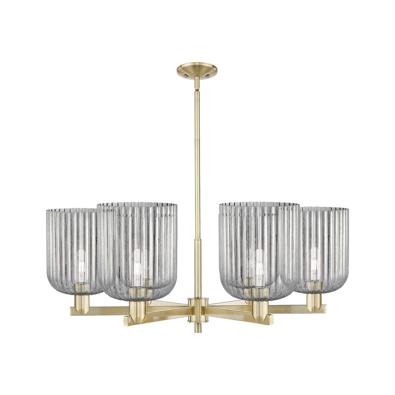 Innovations Bridal Veil 38in 6-Light Chandelier | Industrial Antique Brass and Light Smoke Ribbed Glass | Dining Room & Living | Model 716-6CR-AB-G559-8SM