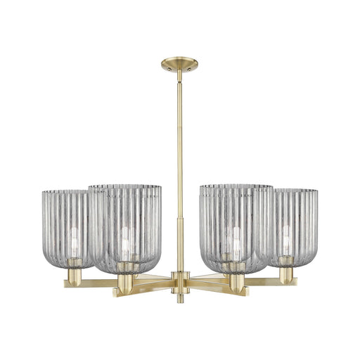 Innovations Bridal Veil 38in 6-Light Chandelier | Industrial Antique Brass and Light Smoke Ribbed Glass | Dining Room & Living | Model 716-6CR-AB-G559-8SM