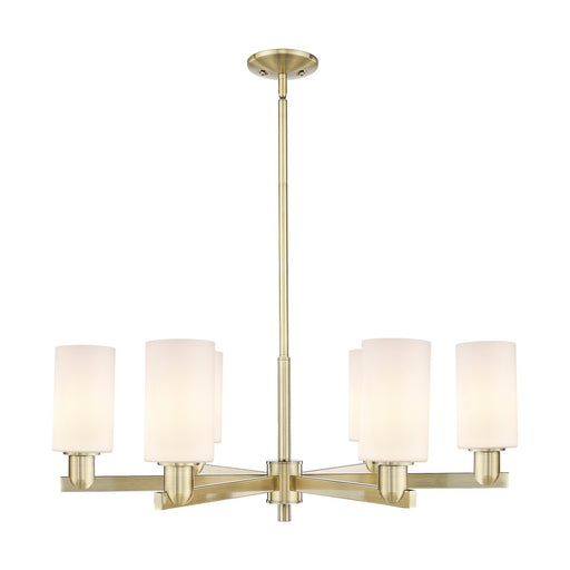Innovations Clymer 34in 6-Light Chandelier | Industrial Antique Brass Steel and Matte White Glass | Kitchen Island & Dining Room | Model 716-6CR-AB-G801
