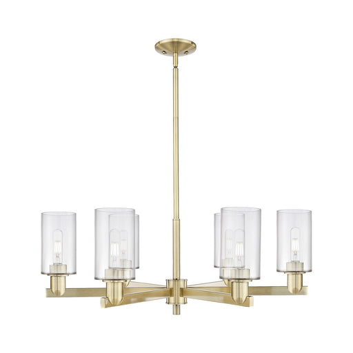 Innovations Clymer 34in 6-Light Chandelier | Industrial Antique Brass Steel and Clear Glass | Dining Room & Living Room | Model 716-6CR-AB-G802