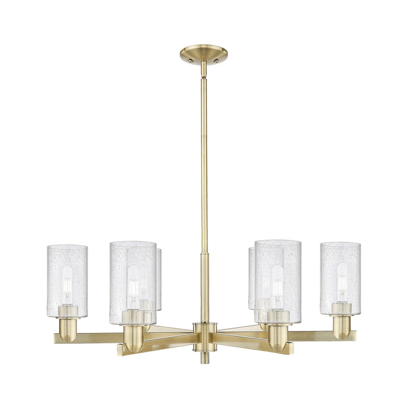 Innovations Clymer 34in 6-Light Chandelier | Industrial Antique Brass Steel and Seedy Glass | Dining Room & Living Room | Model 716-6CR-AB-G804