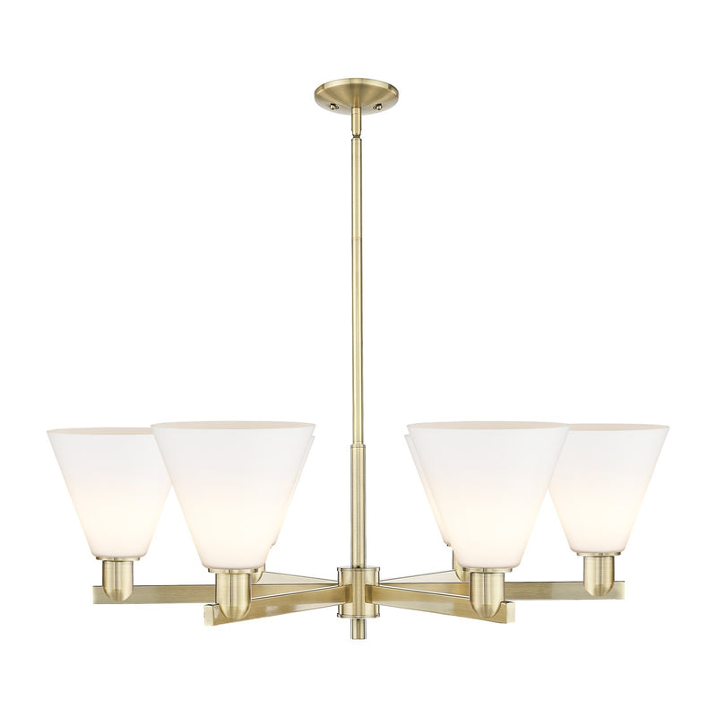 Innovations Berkshire Glass 38in 6-Light Chandelier | Industrial Antique Brass and Matte White Glass | Dining Room & Living Room | Model 716-6CR-AB-GBC-81