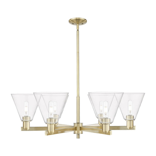Innovations Berkshire Glass 38in 6-Light Chandelier | Industrial Antique Brass and Clear Glass | Dining Room & Living Room | Model 716-6CR-AB-GBC-82
